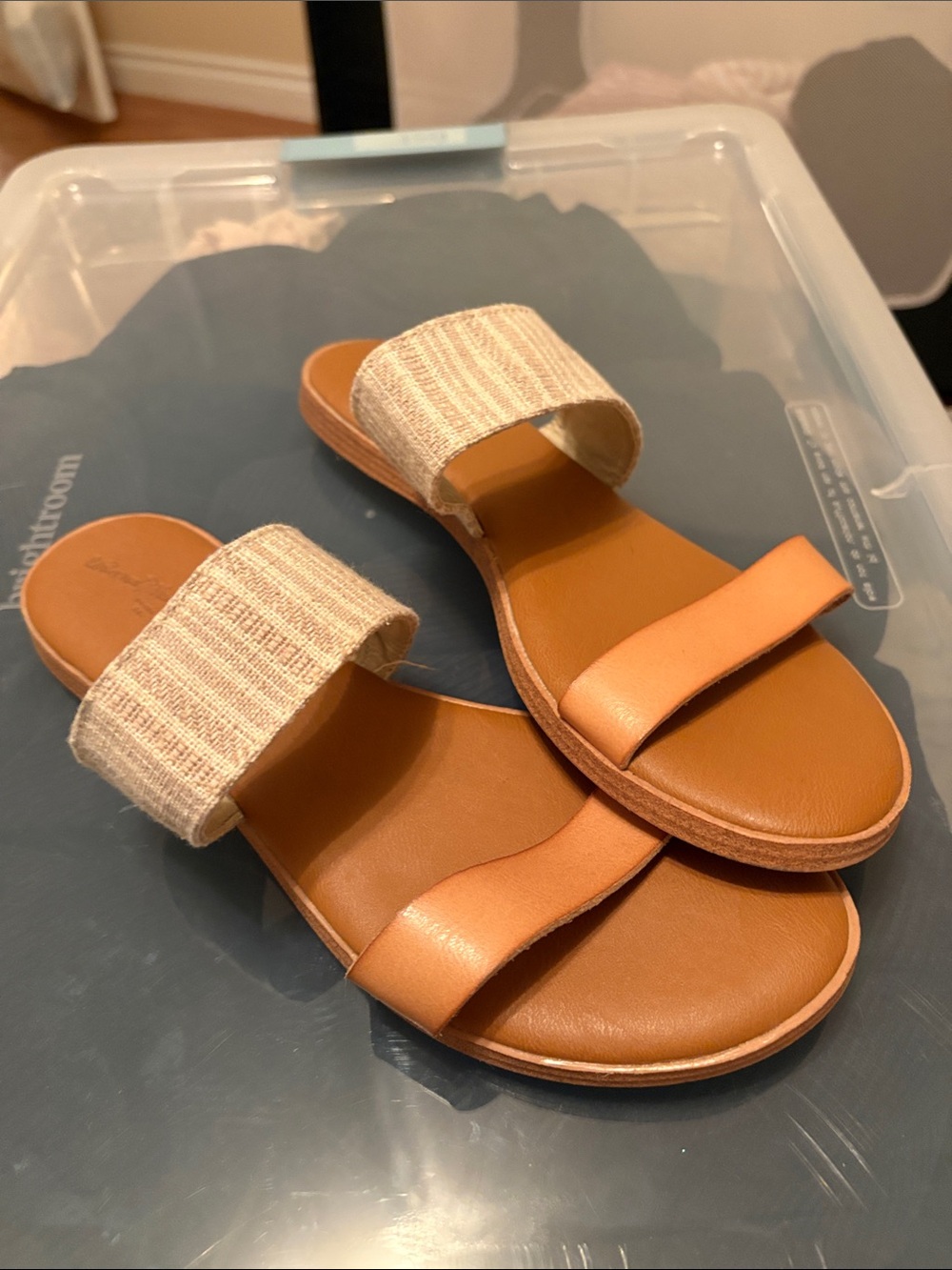 Target Tan and Cream Two-Band Slide Sandals for Women